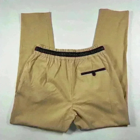 ZARA Tailored Dress Pants Relaxed Fit Tan Black Leather Drawstring Women Small - Picture 6 of 8